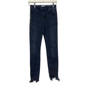 2/$30 Zara  Premium Denim Collection Black‎ Jeans with Pink Embroidery Size 4